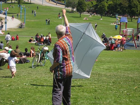 Kite flying with aerial video camera on Canada Day in Crab Park 37