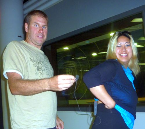 3 Andrew putting wireless microphone on April