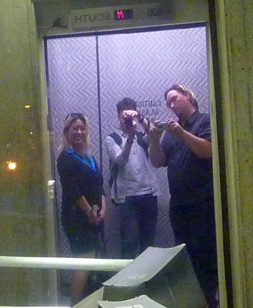 April, Alain, Peter in a CBC elevator