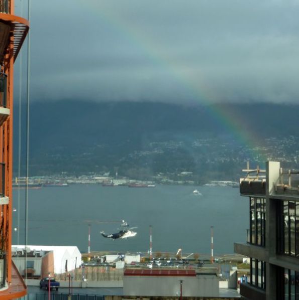 Rainbow from Woodwards housing in Vancouver