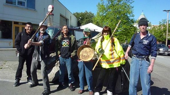 Daniel Thompson with LifeSkills Group at corner of Dunlevy and Cordova