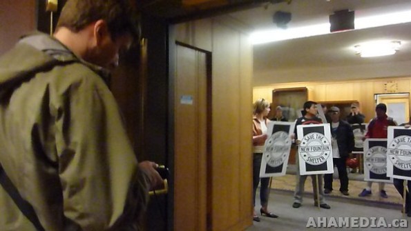 56 AHA MEDIA films Protest at Vancouver City Hall to SAVE New Fountain Shelter in DTES